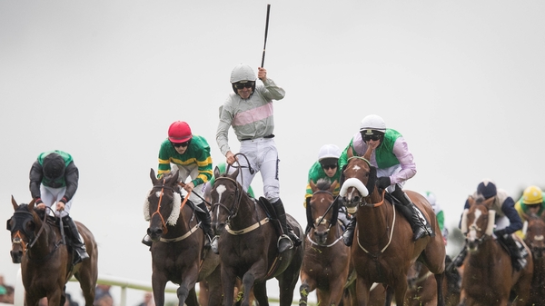 Ruby Walsh punches the air after ending his Galway Hurdle hoodoo