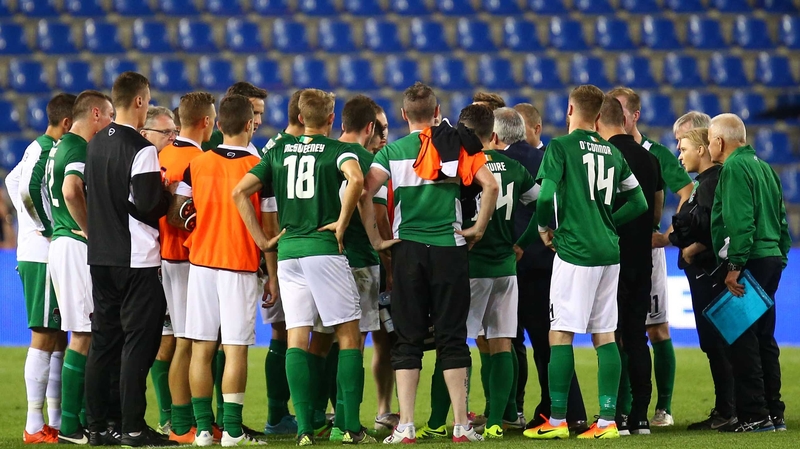 John Caulfield addresses his Cork City players after their 1-0 loss to Genk