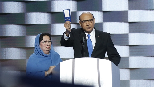Khizr Khan, pictured with his wife Ghazala, spoke out about Donald Trump at the Democratic National Convention