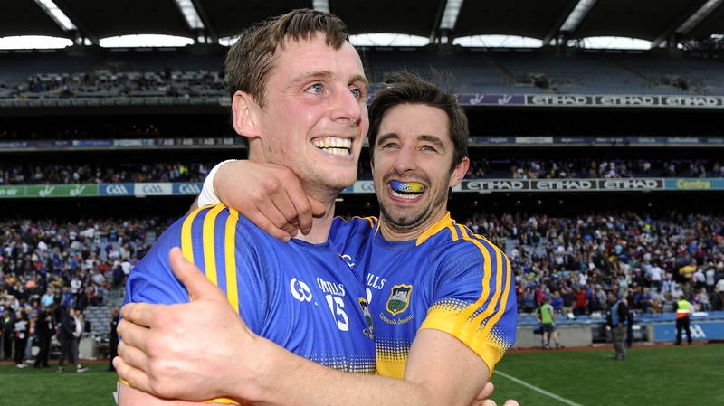 Conor Sweeney (L) with Martin Dunne after the game