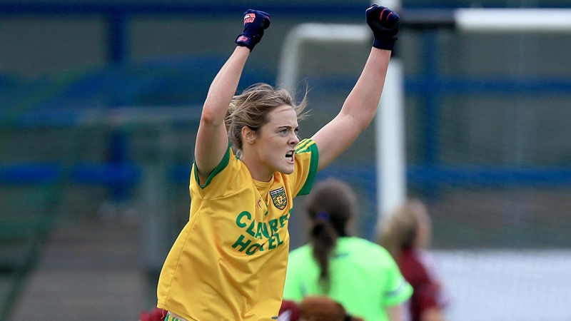 Yvonne McMonagle rejoices after kicking the winning point for Donegal