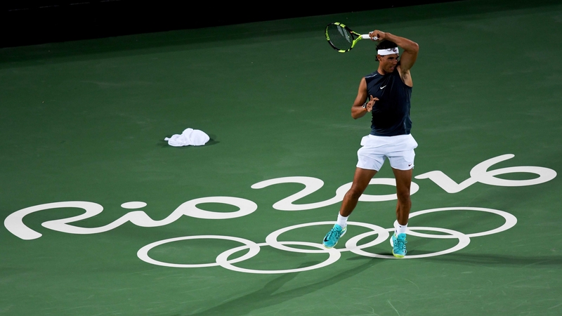 Rafael Nadal practices at the Tennis Olympic Center in Rio de Janeiro
