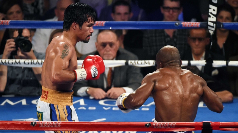 Manny Pacquiao knocks down Timothy Bradley Jr in his 'retirement' bout