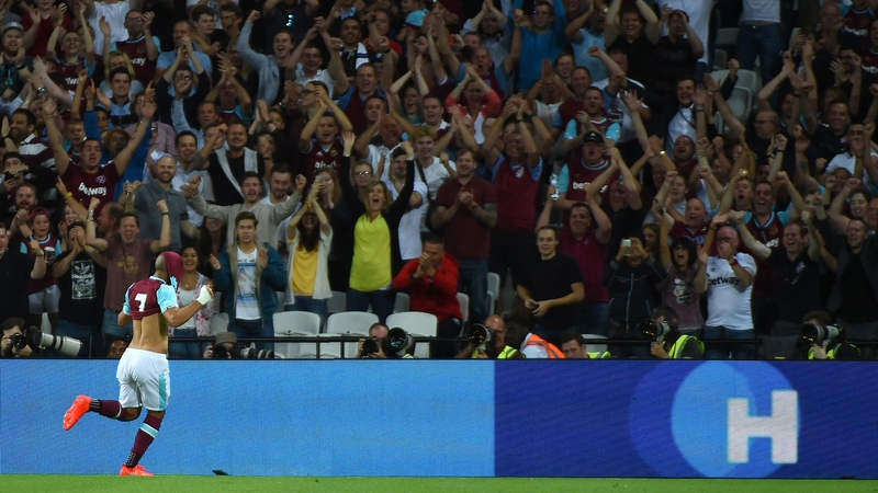 West Ham's Sofiane Feghouli celebrates scoring against NK Domzale