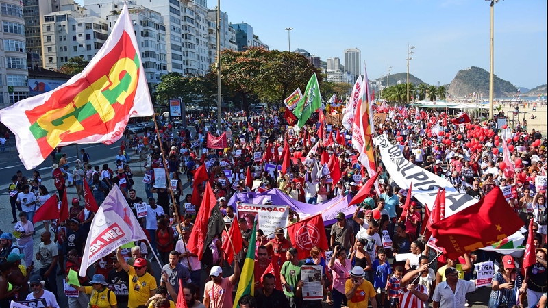 Protesters congregate on Copacabana