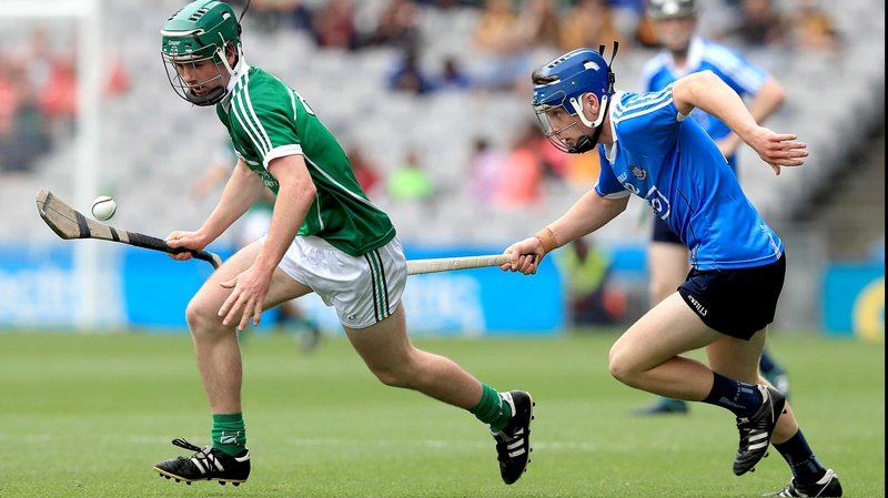 Limerick's Michael O'Grady pulls away from David Keogh of Dublin in the All-Ireland minor hurling semi-final at Croke Park