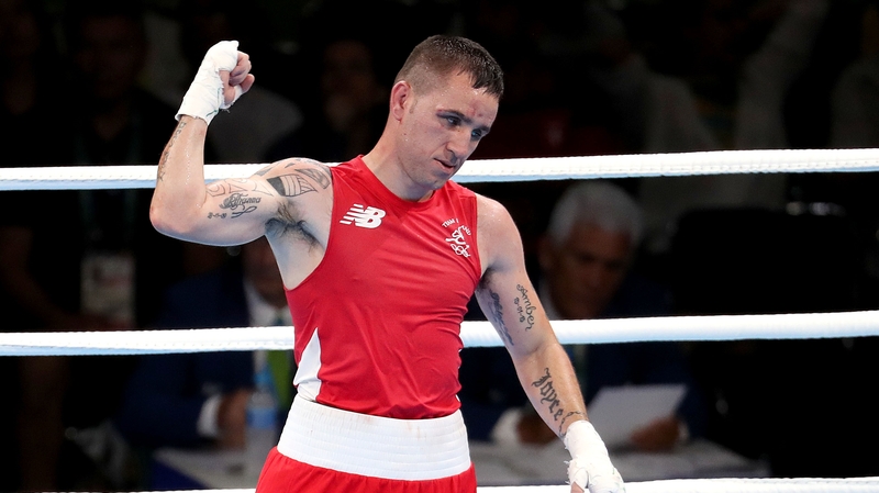 David Oliver Joyce celebrates after winning his opening bout in Rio