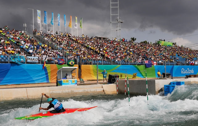 Jose Carvalho of Portugal navigates some choppy water during the Canoe Single (C1) Men's Heats 1st Run
