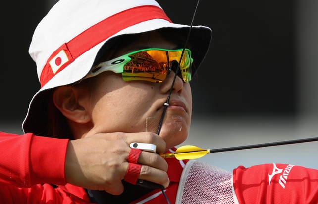 Releasing the tension - Japanese archer Hayashi Yuki competes during the Women's quarter-final match between Korea and Japan