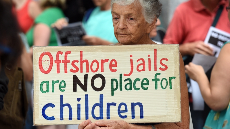 Pro-refugees protesters rally outside the Immigration Office in Brisbane in February