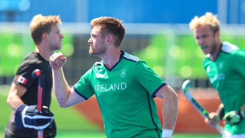 Shane O'Donoghue celebrates scoring Ireland's second