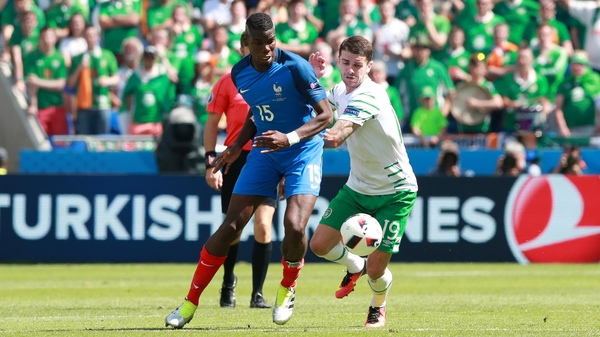 Paul Pogba in action against Robbie Brady at Euro 2016