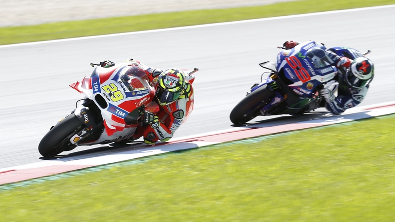 Andrea Iannone leads Jorge Lorenzo in Spielberg