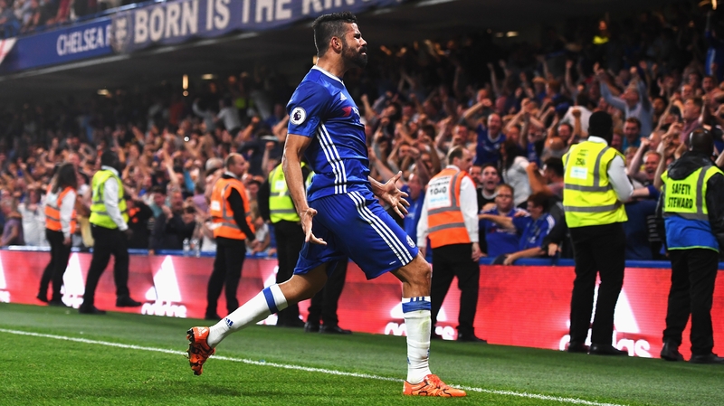 Diego Costa celebrates his late winner for Chelsea