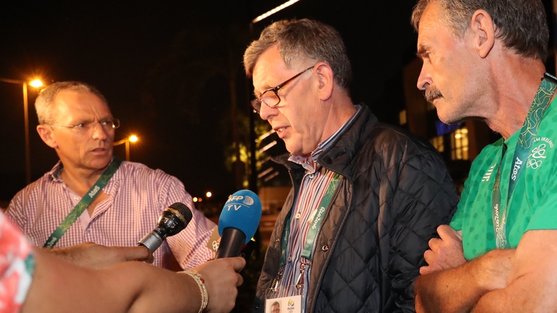 William O'Brien speaks to reporters outside Samaritano hospital