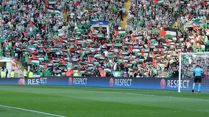 Celtic fans unfurled dozens of Palestine flags against Israeli side Hapoel Be'er Sheva