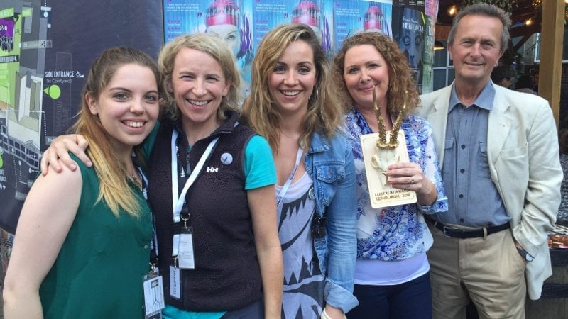 The cast and crew of Remember to Breath. L-R: Alison McCarthy (stage manager), Julie Sharkey (who plays Doreen), Liz Fitzgibbon (who plays Meave), playwright and director Orla Murphy and David Heap (who plays Johnny)