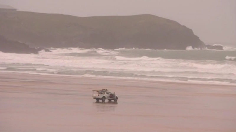 In Cornwall, a British man died after being swept out to sea yesterday while he was at a beach with his family