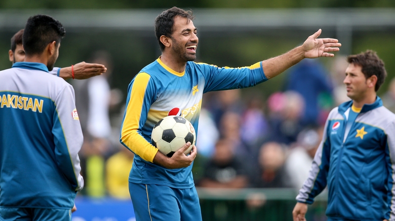 Pakistan players played soccer while they waited for the weather to improve