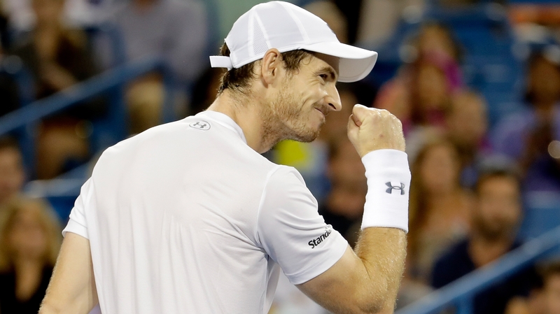 Andy Murray celebrates his victory over Milos Raonic at the Western & Southern Open