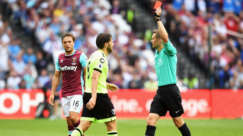 Harry Arter was sent off against West Ham