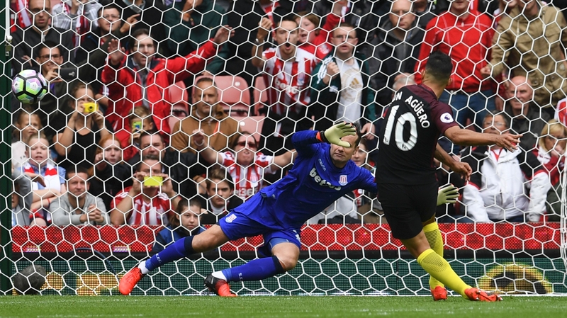 Aguero beats Stoke keeper Shay Given from the spot