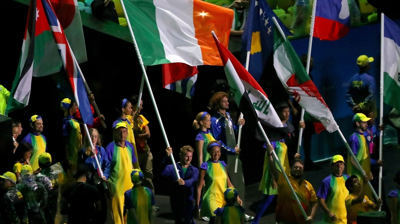 Gary O'Donovan was the Irish flag bearer for the closing ceremony