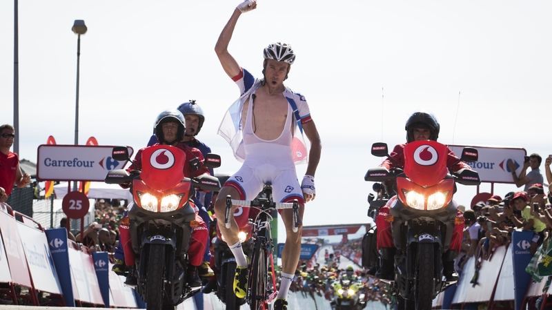 Alexandre Geniez crosses the line to take stage 3 of the Vuelta a Espana