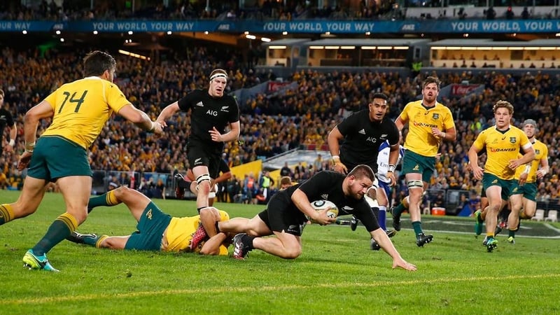 Dane Coles scoring a try as the All Blacks eased to victory