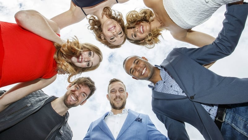 Mateo (middle) and on his left Eoghan McDermott, Seána Kerslake, Louise O'Neill, Vogue Williams, Kamil Ibrahim
