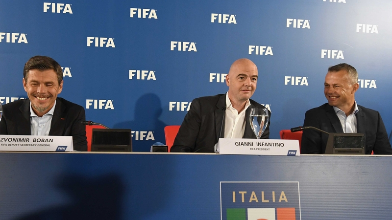 Zvonimir Boban and Gianni Infantino of FIFA joined referee Bjorn Kuipers to address the media earlier today
