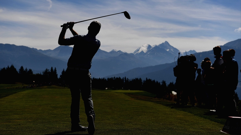Romain Langasque rips his tee shot through the thin Alpine air at Crans-sur-Sierre