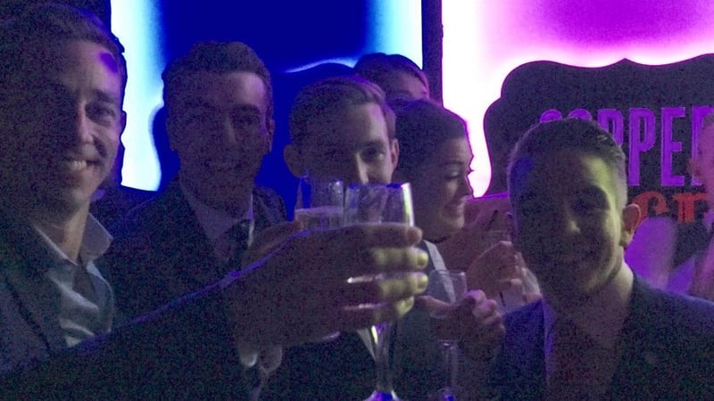 Ryan Tubridy toasts with guests at the LLS post-show bash