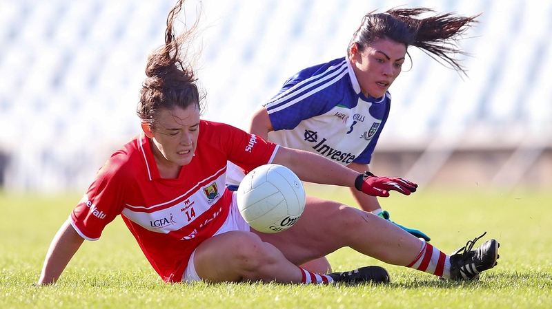 Cork's Doireann O'Sullivan is challenged by Josephine Fitzpatrick of Monaghan