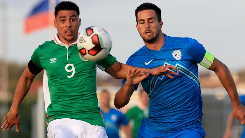 Republic of Ireland's Courtney Duffus in action against Luka Krajnc of Slovenia