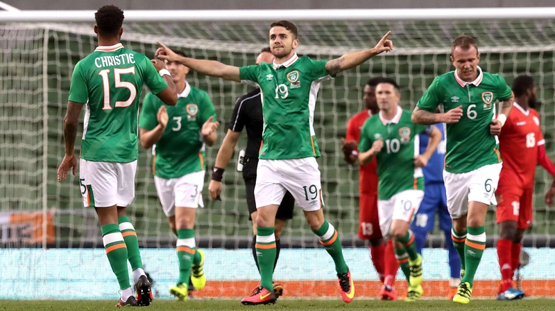 Robbie Brady celebrates after scoring against Oman last week