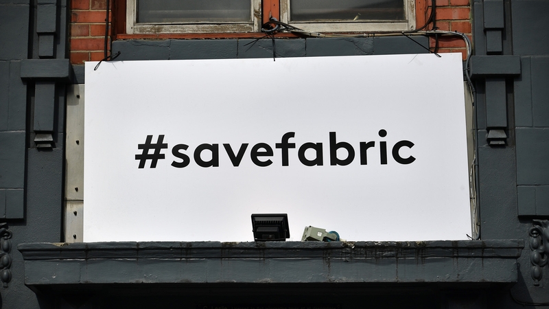 A #SaveFabric sign has been erected outside the club in London