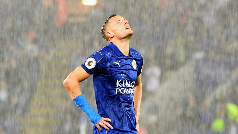 Jamie Vardy looks to the heavens