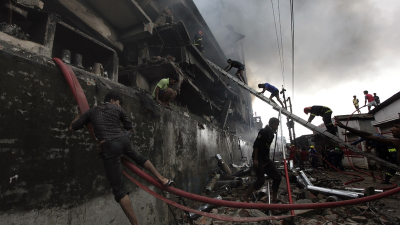 Around 100 people were working when flames tore through the building following an explosion in the boiler room at the four-storey factory in the industrial town of Tongi, just north of the capital Dhaka (pic: Google Maps)