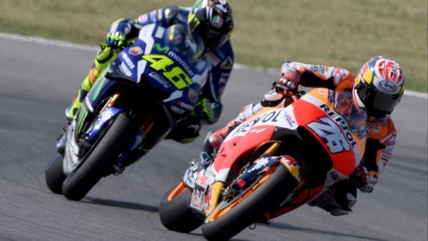Dani Pedrosa leads Valentino Rossi at Misano World Circuit