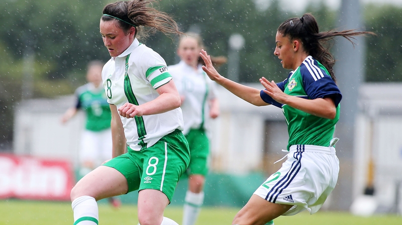 Tiegan Ruddy (L) in action for Ireland