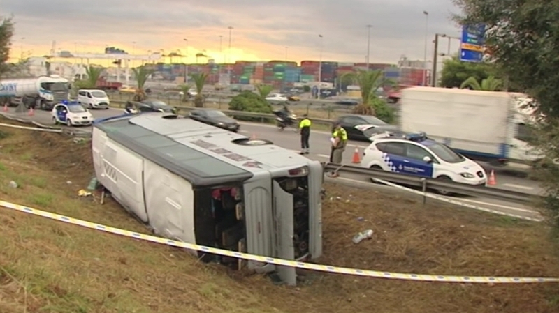 Bus crashed in heavy rain on ring road in Barcelona