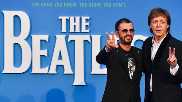 Ringo Starr and Paul McCartney on the blue carpet - "We're getting great memories obviously of playing with John and George"