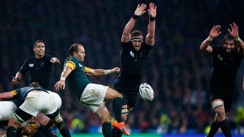 Kieran Read charges down a Fourie Du Preez kick during their RWC semi-final in 2015