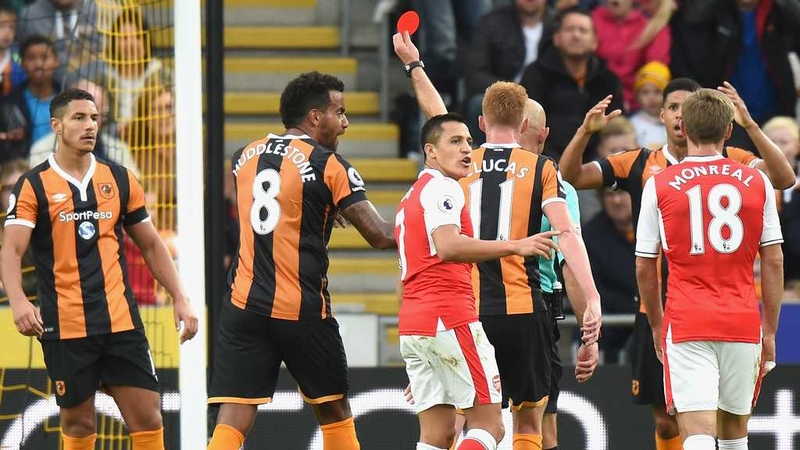 Jake Livermore saw red during the first half for a handball in the box