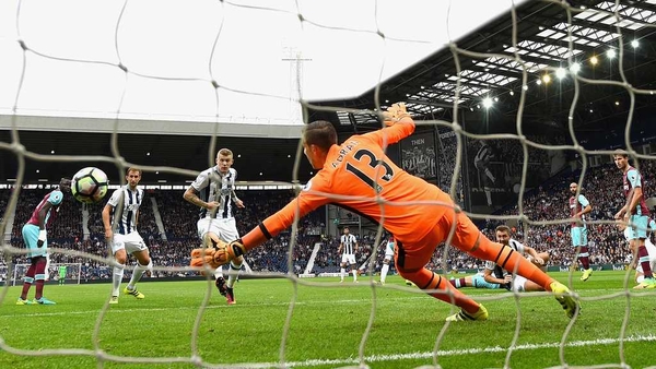 James McClean scoring West Brom's third goal against the Hammers