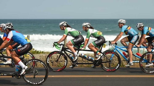 Katie-George Dunlevy of Ireland, along with her pilot Eve McCrystal, on their way to silver in Rio