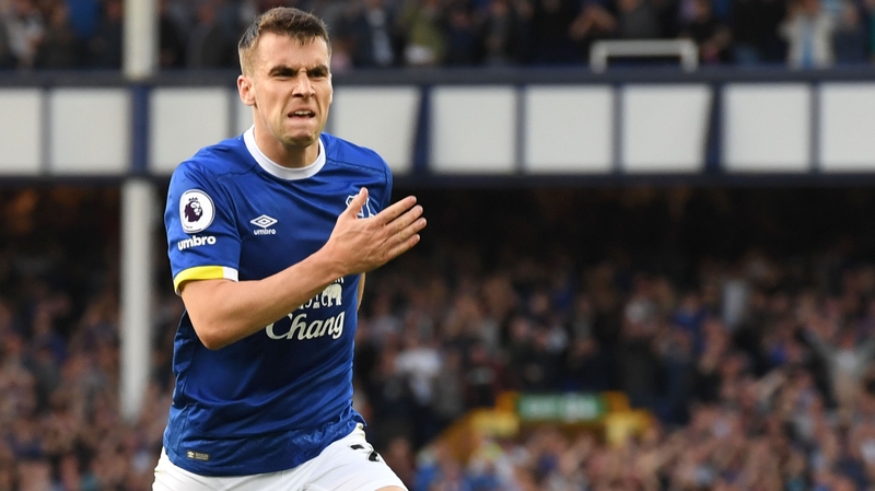 Seamus Coleman celebrates after scoring against Middlesbrough