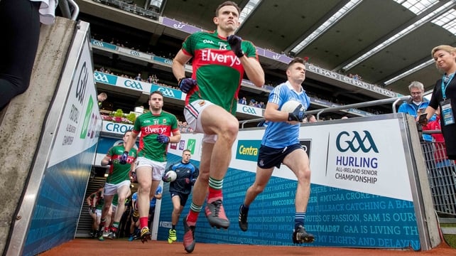 Mayo and Dublin players take to the field at Croke Park
