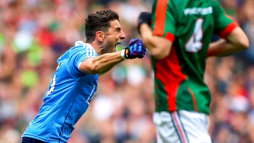 Bernard Brogan celebrates after Kevin McLoughlin deflected his shot to the Mayo net